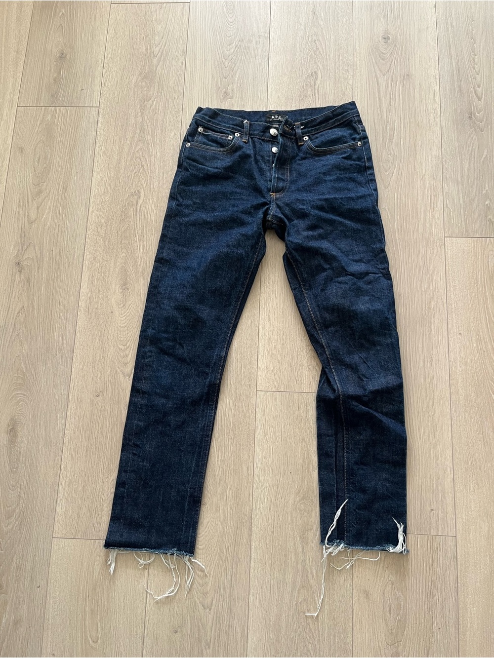 A.P.C. Indigo Straight-Leg Jeans with Frayed Hem